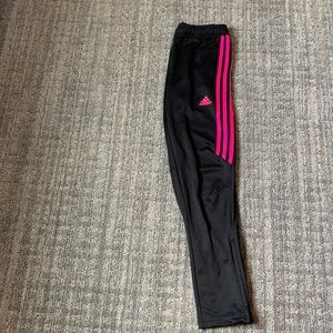 Black and pink YL adidas zip sweatpants